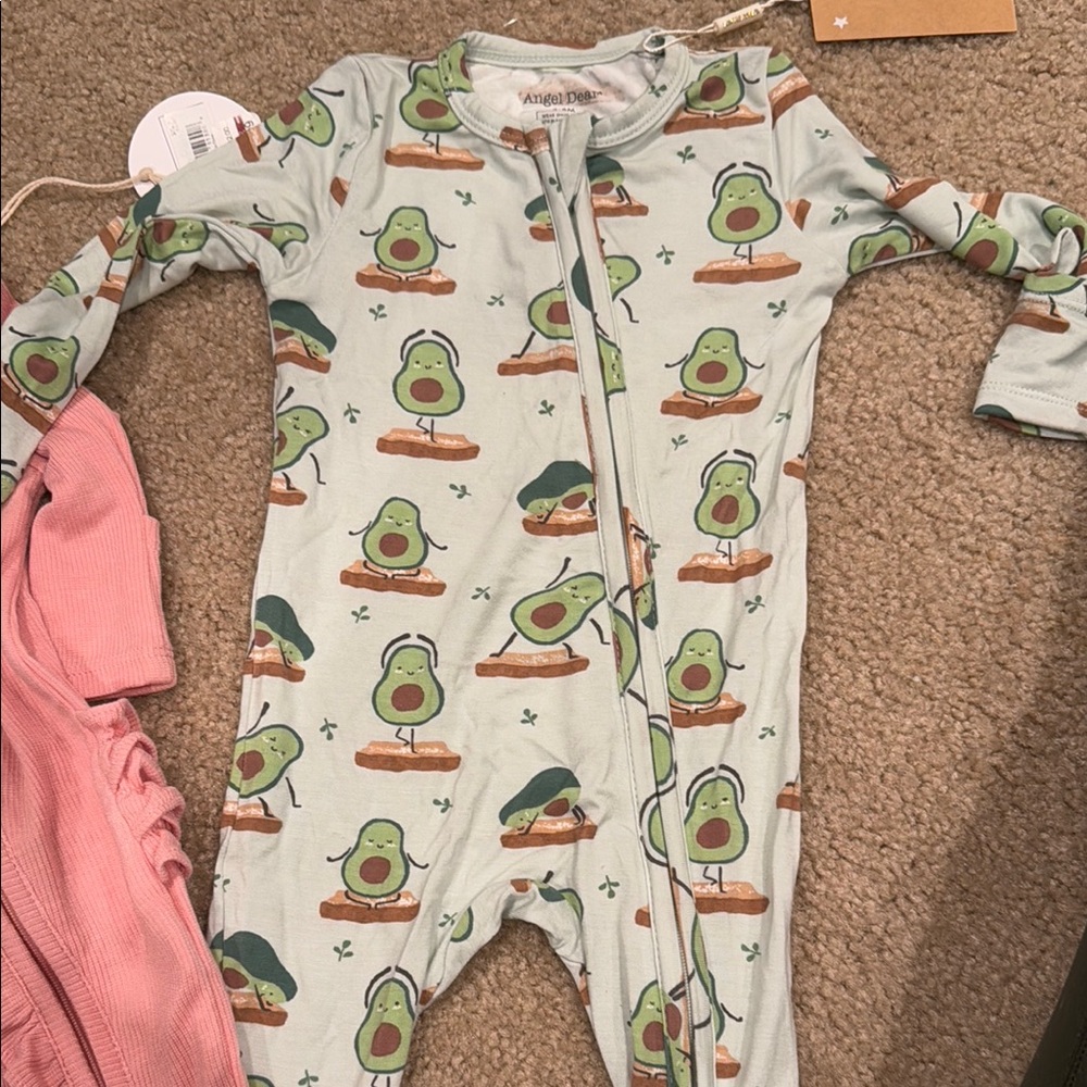 Angel Dear Green and Brown Footies with Avocado Print